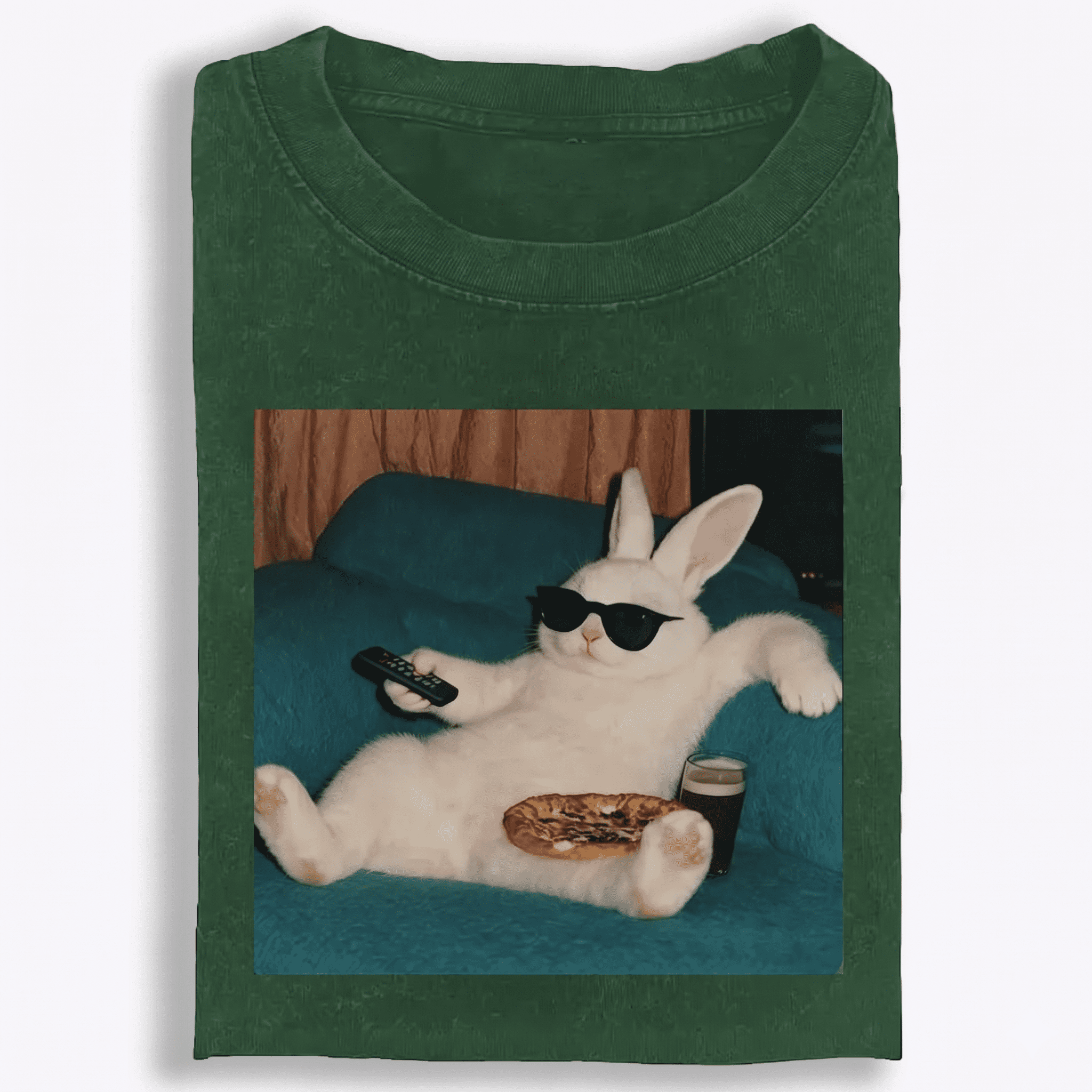 Couch Potato Bunny Retro Washed T-Shirt | 100% Cotton | Streetwear Essential