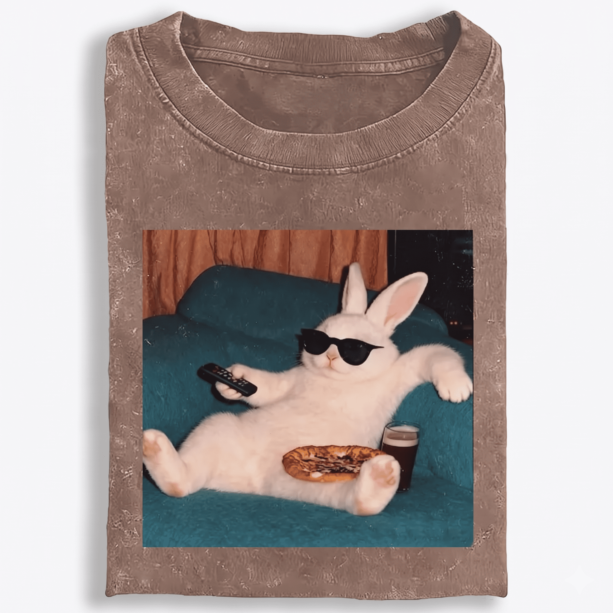 Couch Potato Bunny Retro Washed T-Shirt | 100% Cotton | Streetwear Essential