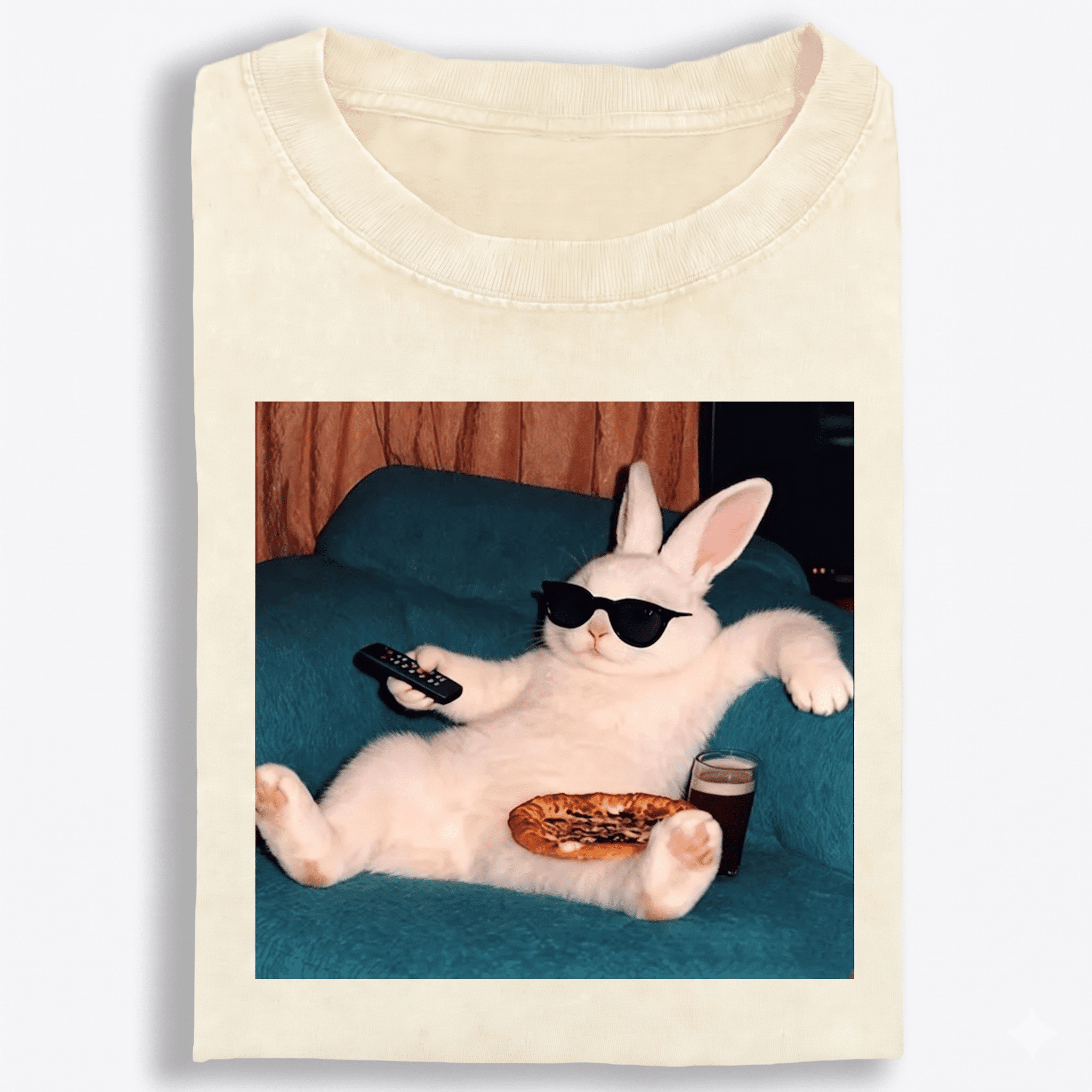 Couch Potato Bunny Retro Washed T-Shirt | 100% Cotton | Streetwear Essential