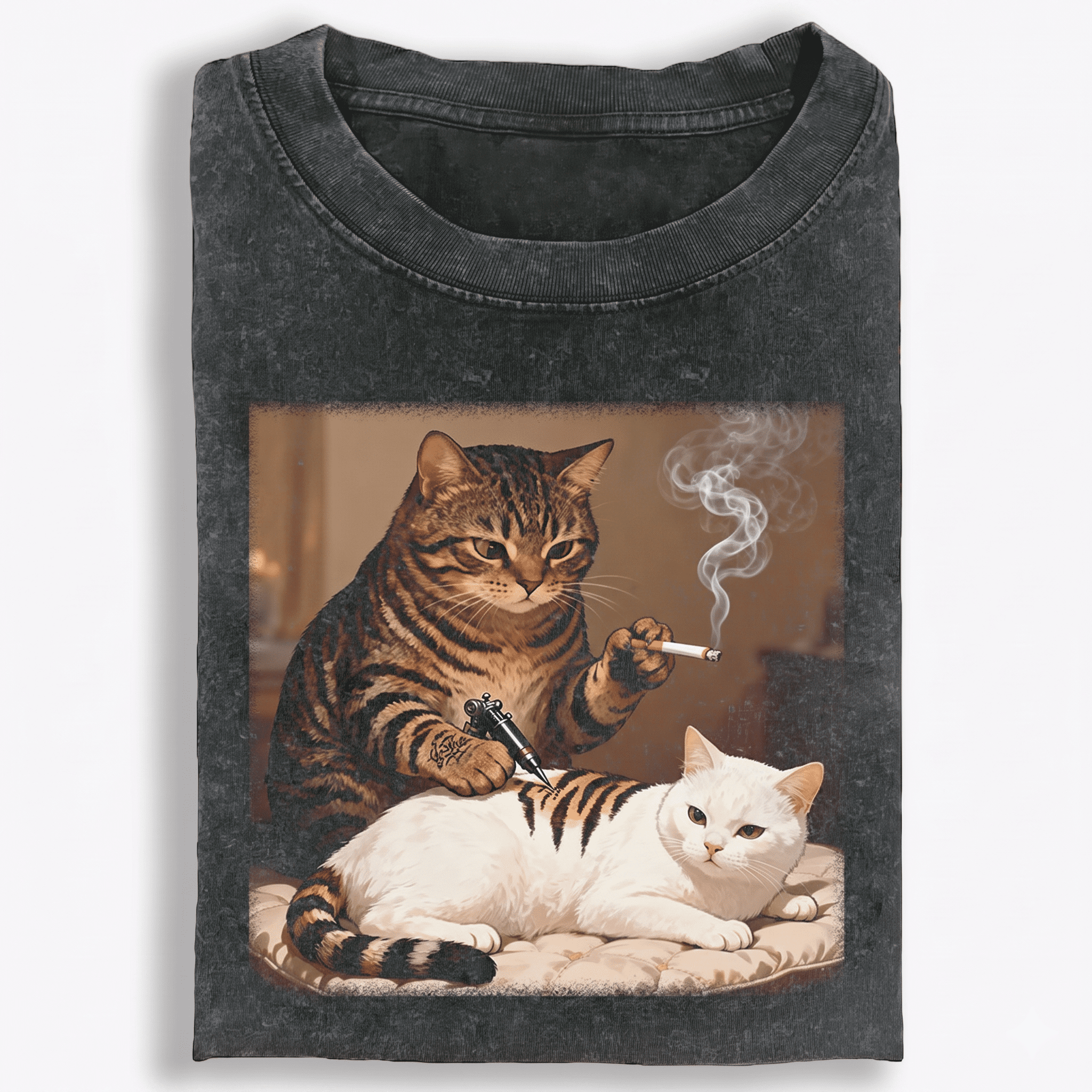 Cat Tattoo Artist Retro Washed T-Shirt | 100% Cotton | Streetwear Essential