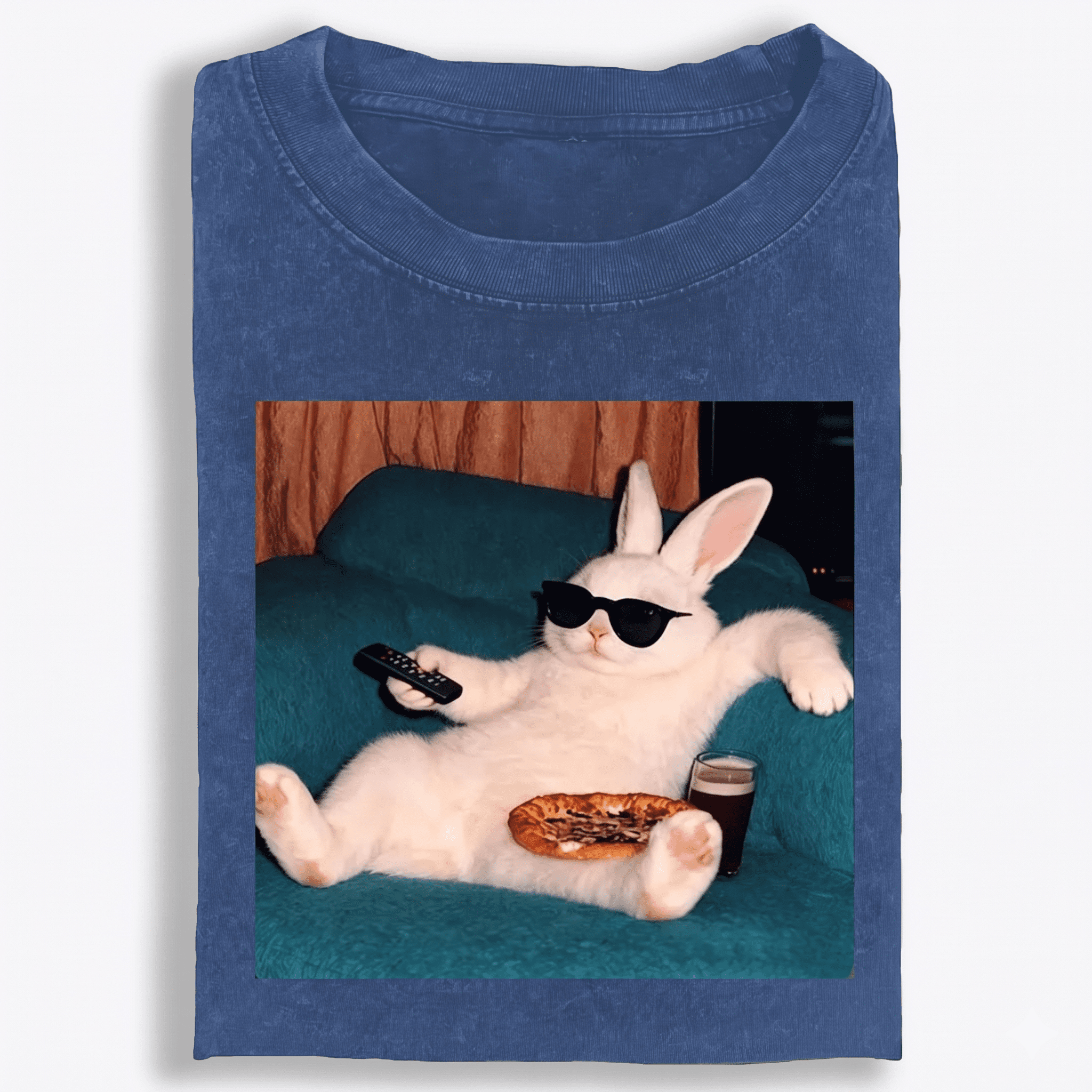 Couch Potato Bunny Retro Washed T-Shirt | 100% Cotton | Streetwear Essential
