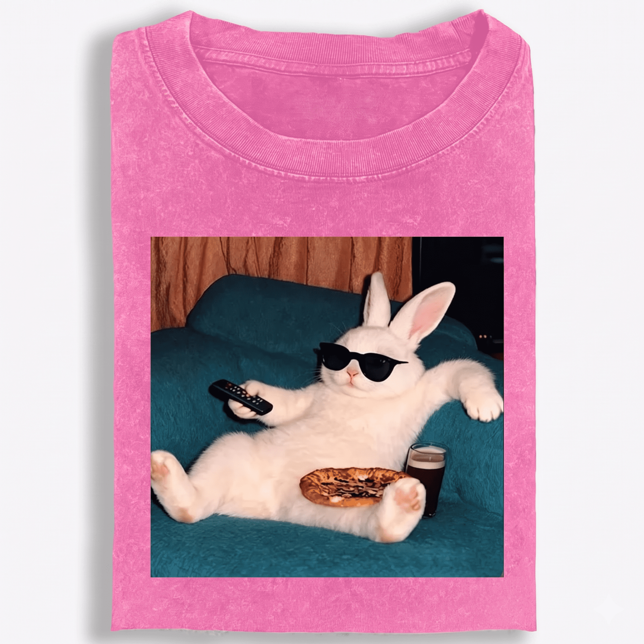 Couch Potato Bunny Retro Washed T-Shirt | 100% Cotton | Streetwear Essential