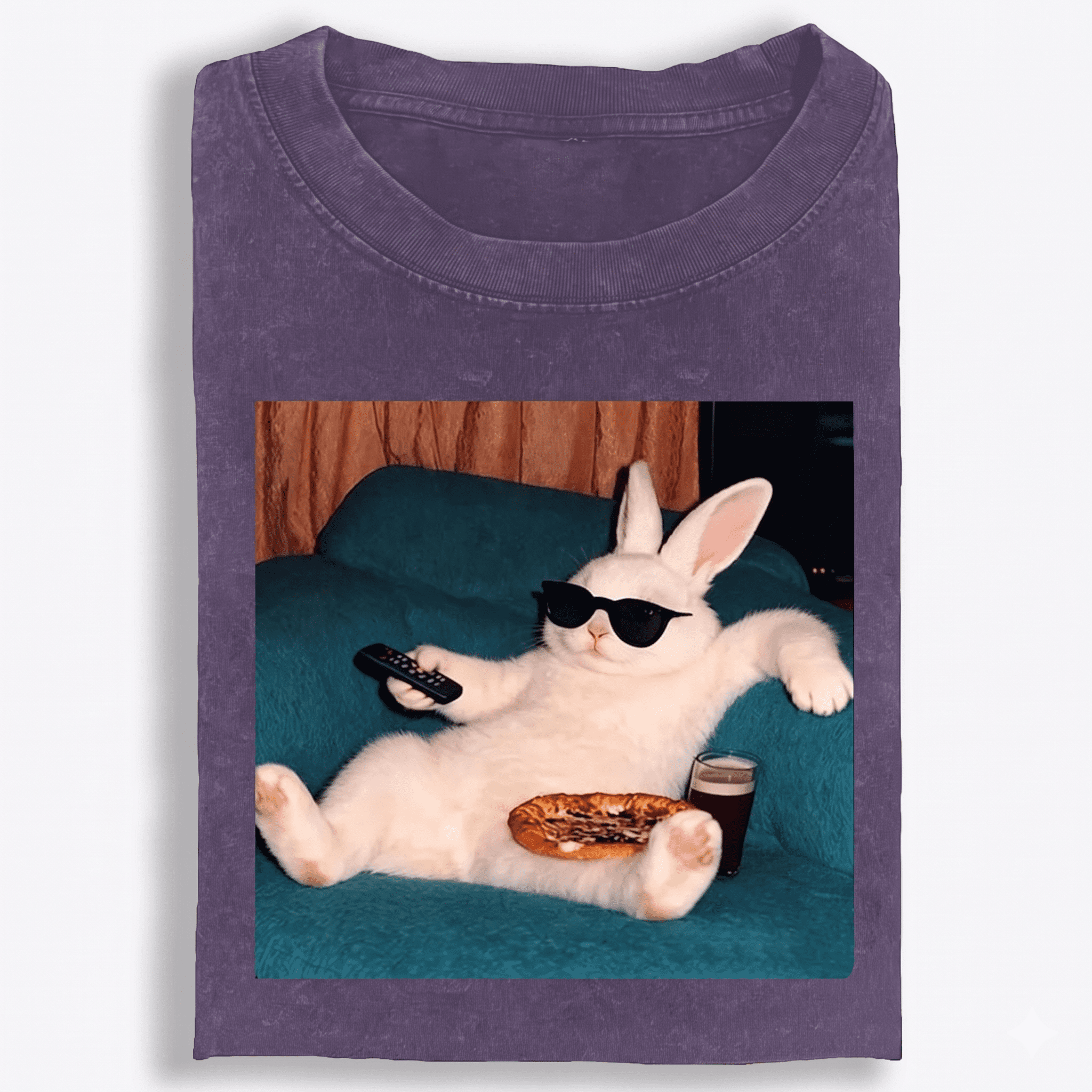 Couch Potato Bunny Retro Washed T-Shirt | 100% Cotton | Streetwear Essential