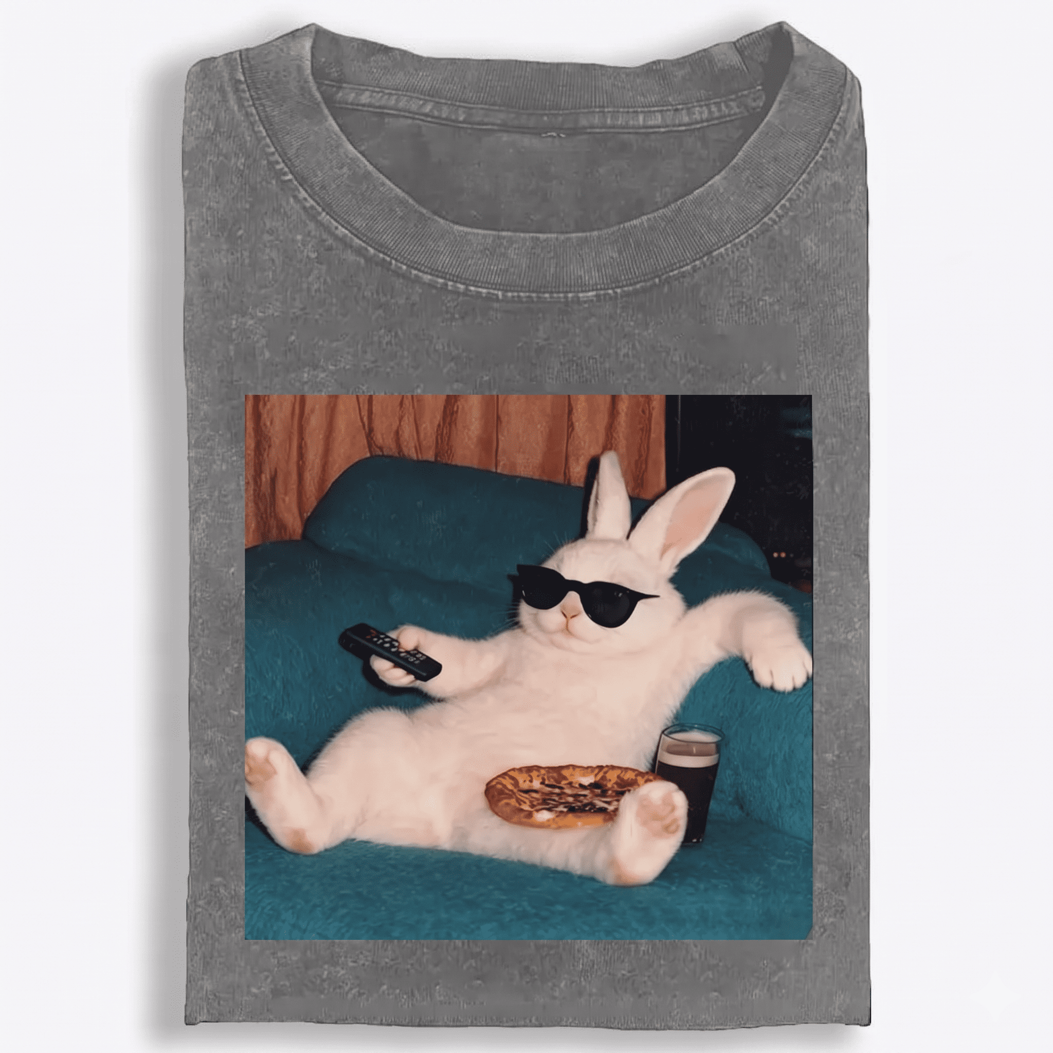 Couch Potato Bunny Retro Washed T-Shirt | 100% Cotton | Streetwear Essential