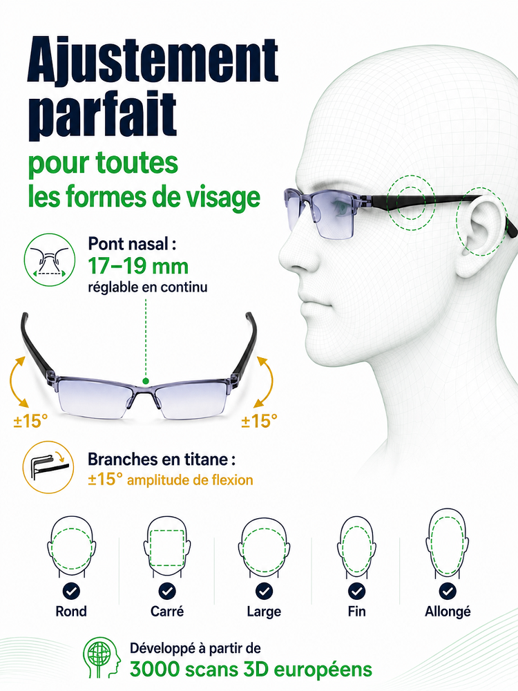 Lunettes de lecture sans monture SL, ultra-légères, anti-lumière bleue, à réglage automatique
