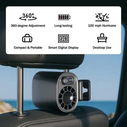 ✨Last Day 49% OFF - Car Clip On Fan with LED Display -360° Rotation, 100 Speeds Adjustable, USB Rechargeable