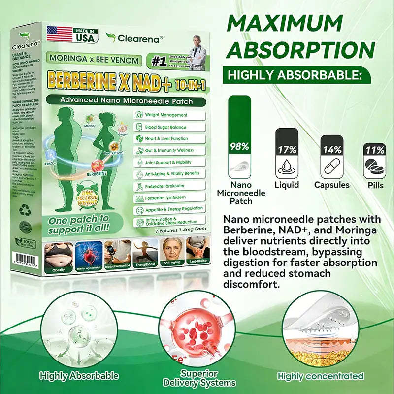 𝐎𝐟𝐟𝐢𝐜𝐢𝐚𝐥 𝐔𝐒 𝐒𝐭𝐨𝐫𝐞 🇺🇸  | 🧑‍⚕️🩺 𝐂𝐥𝐞𝐚𝐫𝐞𝐧𝐚® Moringa · Berberine × NAD+ 𝟏𝟎-𝐢𝐧-𝟏 𝐀𝐝𝐯𝐚𝐧𝐜𝐞𝐝 𝐍𝐚𝐧𝐨 𝐌𝐢𝐜𝐫𝐨𝐧𝐞𝐞𝐝𝐥𝐞 𝐏𝐚𝐭𝐜𝐡 — 𝐎𝐧𝐜𝐞 𝐃𝐚𝐢𝐥𝐲, 𝐕𝐢𝐬𝐢𝐛𝐥𝐞 𝐑𝐞𝐬𝐮𝐥𝐭𝐬 𝐢𝐧 𝟕 𝐃𝐚𝐲𝐬