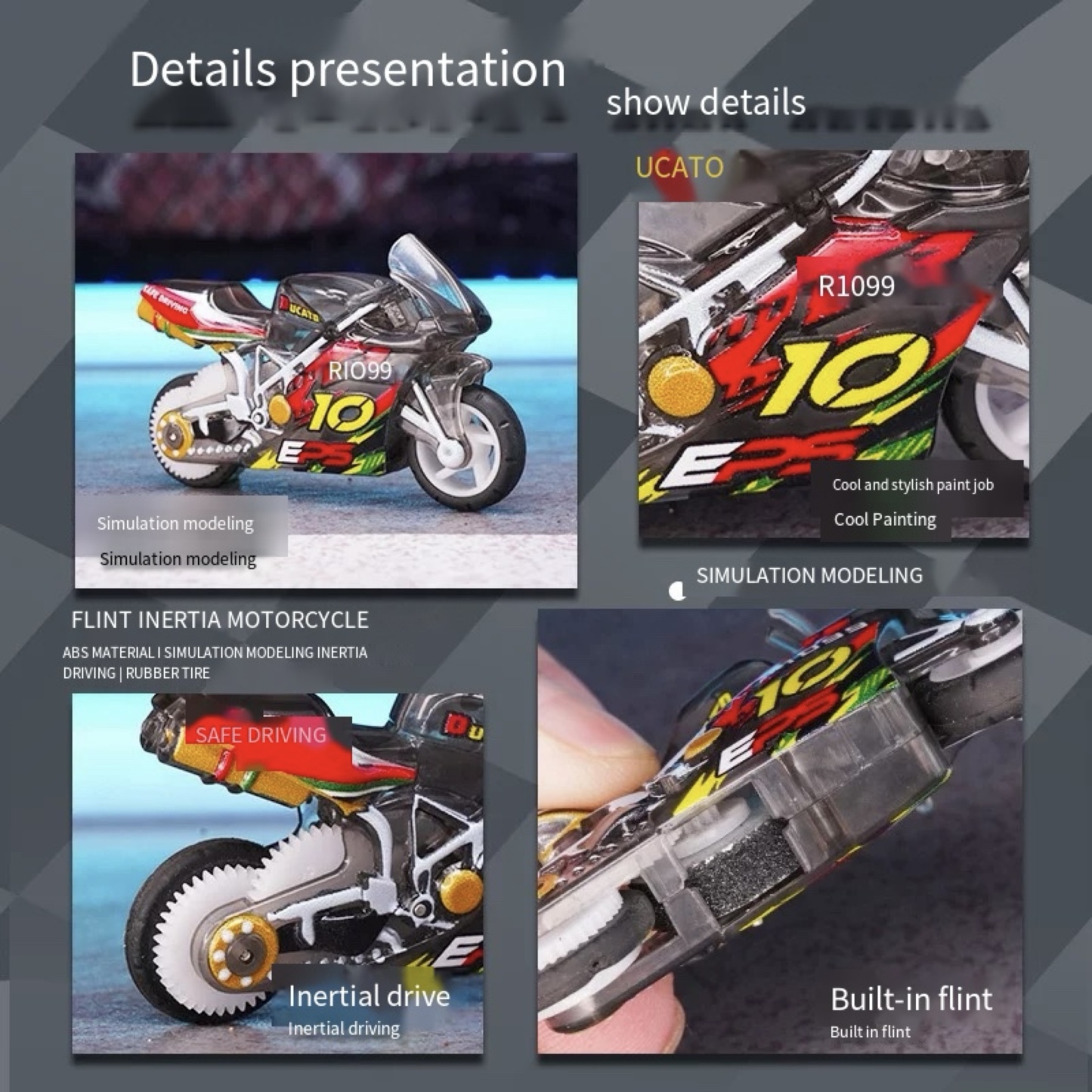Spark Motorcycle Toy for Kids – Inertia Powered Mini Racing Bike with Flint Sparks & Stunt Tricks