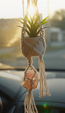 Mini Bohemian-style handwoven hanging plant basket (with artificial plants)