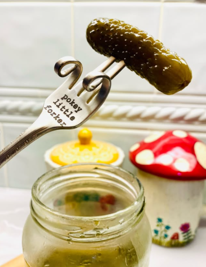 Stamped Vintage Pickle Fork, Funny Hostess Gift
