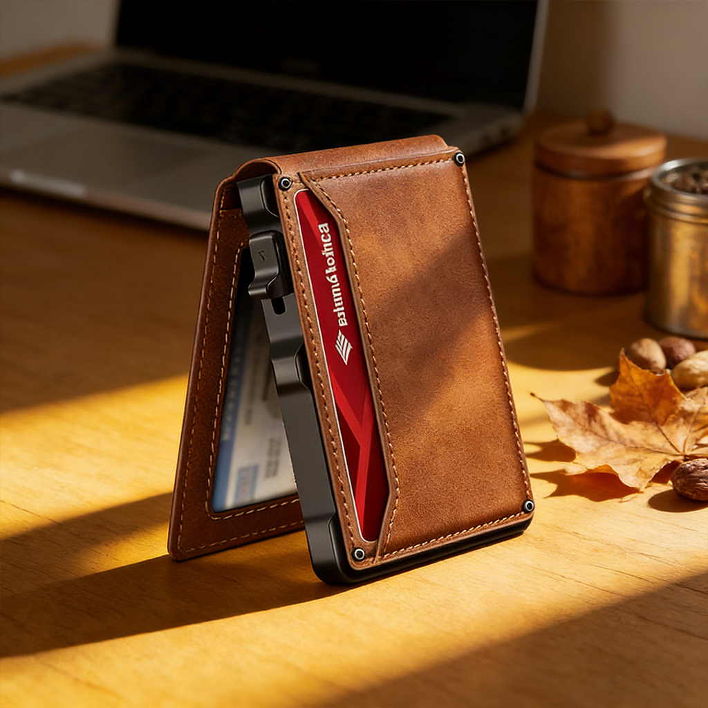 Men's Business Wallet Credit Card Holder Pop Up Slim Leather