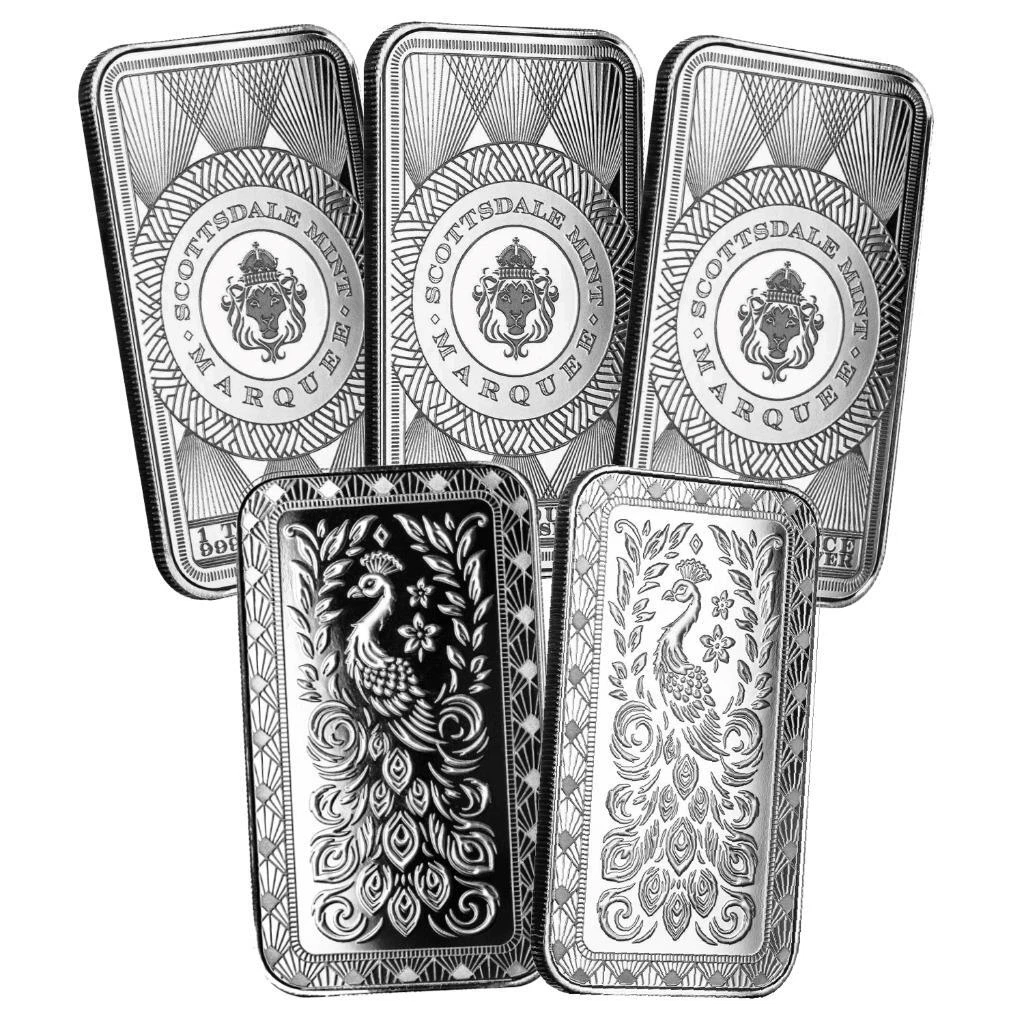 1 oz Scottsdale Mint Marquee Peacock Silver Bar