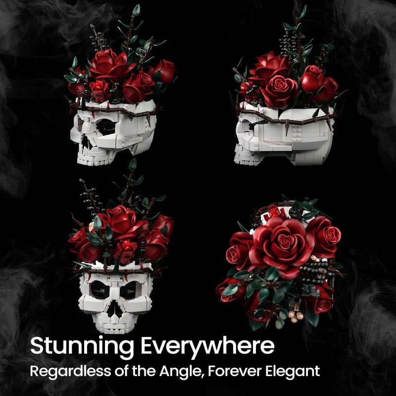 🔥Last Day 49% OFF - Gothic Skull Rose Building Set for Adults💀🌹
