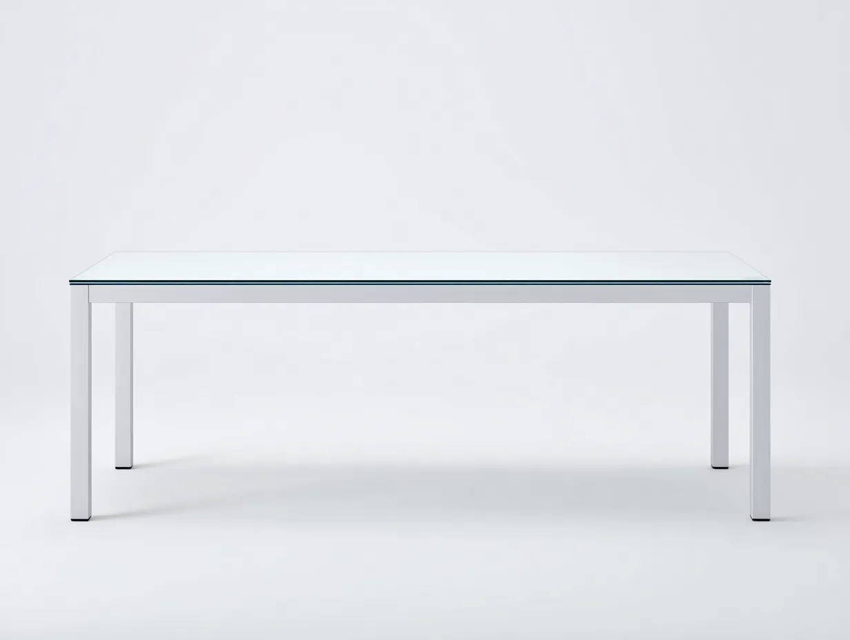 Mesa de comedor de jardín 180x90x75 cm - blanco y transparente - diseño exterior con tablero de vidrio y estructura ligera