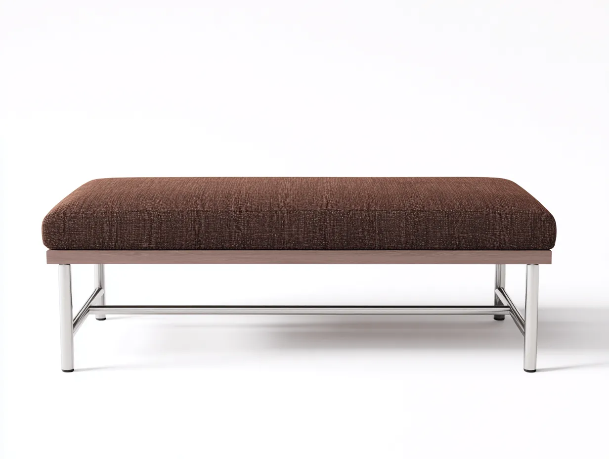 Banco tapizado para salón 136x44x45 cm - marrón café y cromado - para salón - diseño lineal con base abierta y asiento acolchado