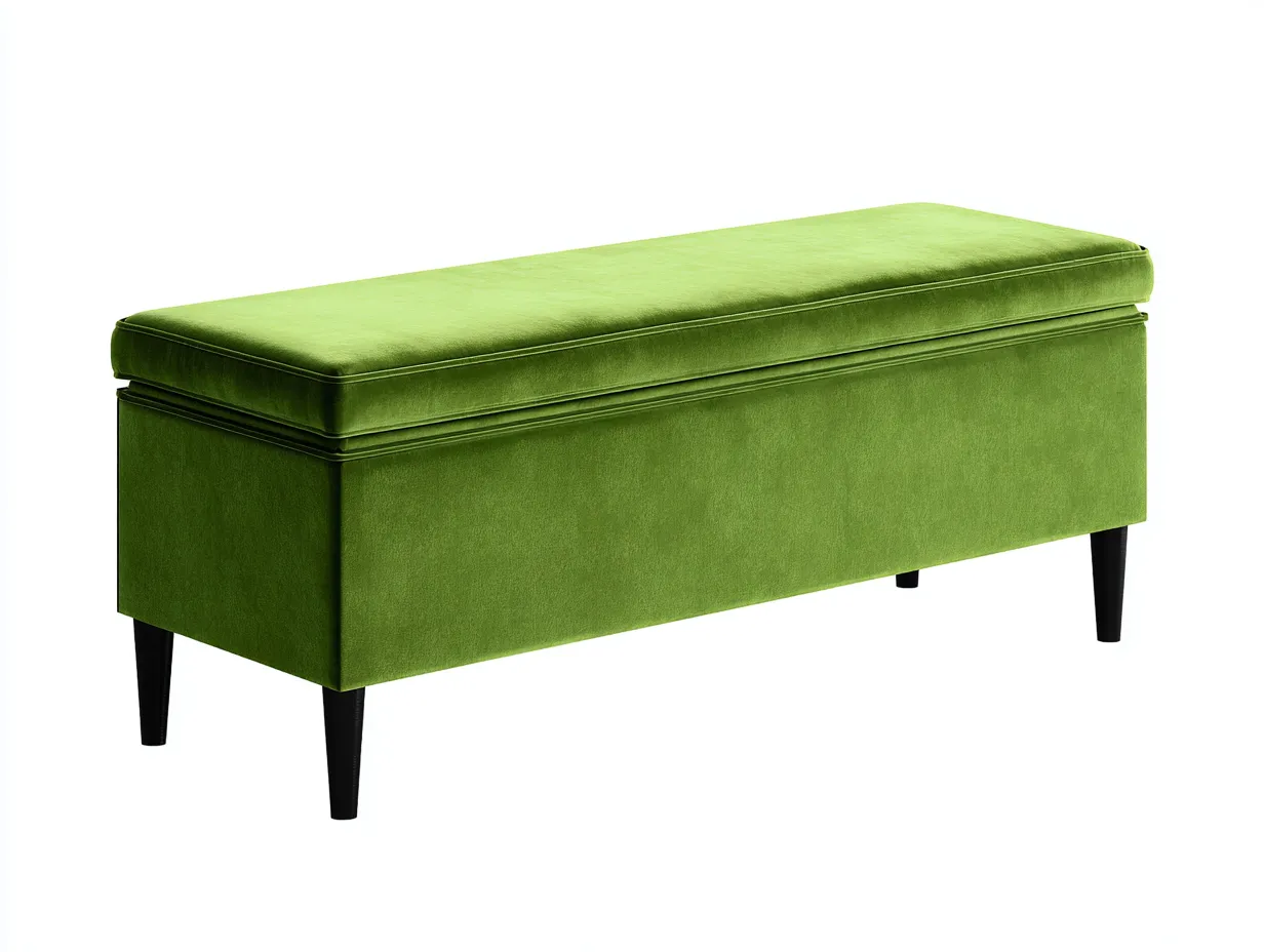 Banco con almacenaje para salón 138x42x47 cm - verde lima y negro - para salón - diseño tapizado con tapa superior y patas elevadas
