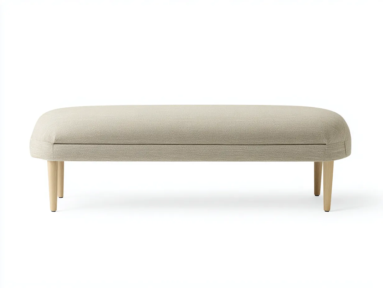 Banco tapizado para salón 142x41x45 cm - beige arena y madera clara - para salón - diseño curvo con bordes suaves y patas rectas