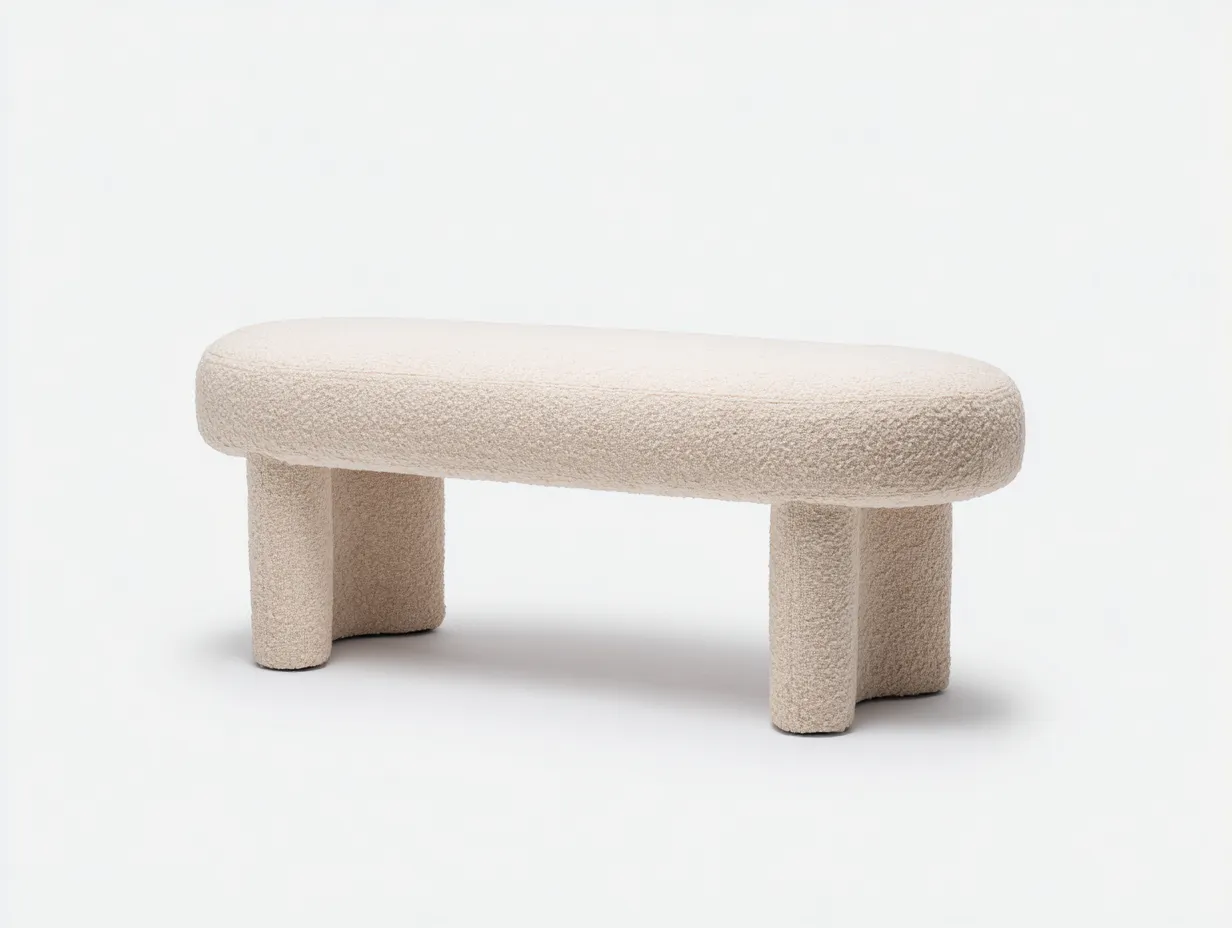 Banco tapizado para salón 136x41x45 cm - blanco marfil - para salón - diseño orgánico con asiento ovalado y apoyos envolventes