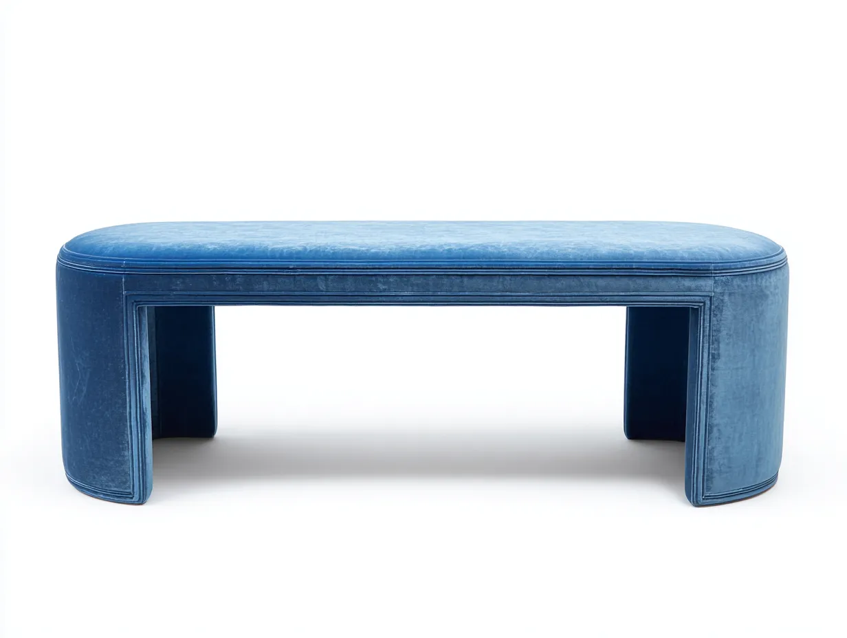 Banco tapizado para salón 140x42x45 cm - azul profundo - para salón - diseño curvo con estructura envolvente y asiento continuo