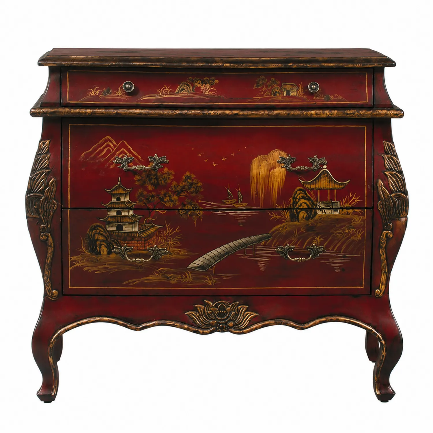 Komoda drewniana z orientalnym wzorem czerwonym 100x45x85 cm