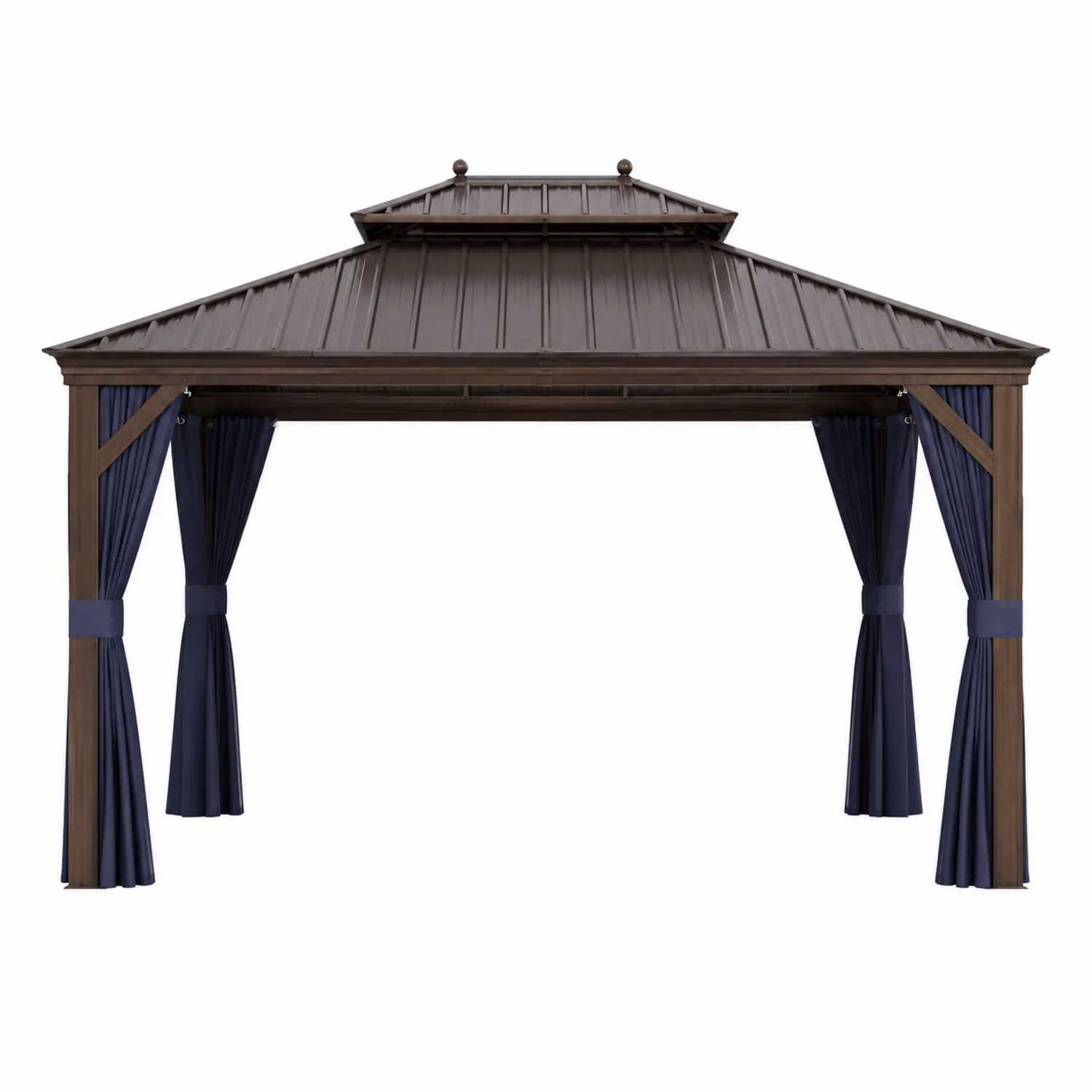 Altana ogrodowa metalowa z dachem stalowym i zasłonami z poliestru 400 cm x 300 cm