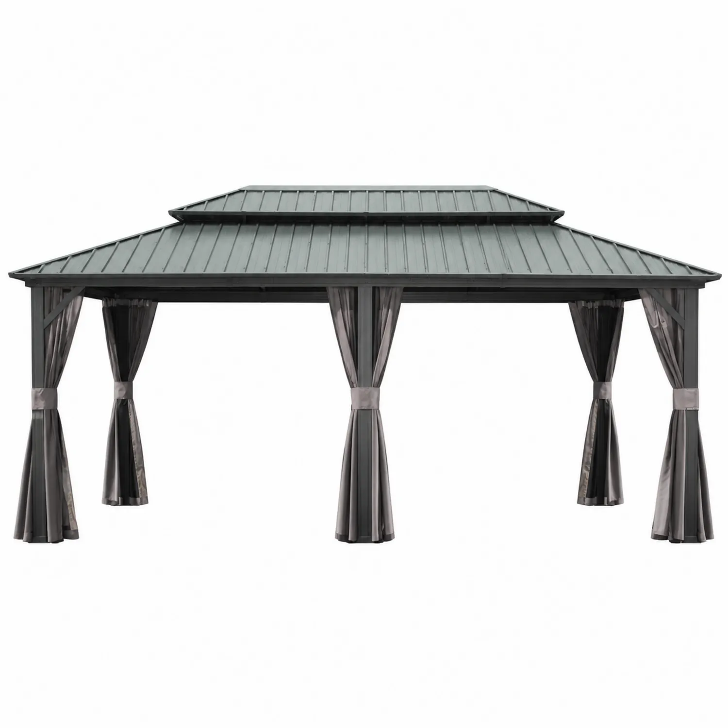 Prostokątna altana z metalowym dachem i zasłonami, 300x400 cm, Szara