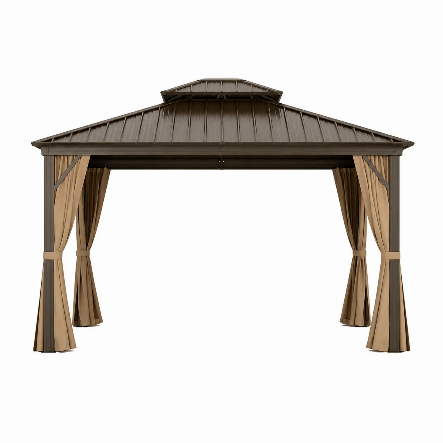 Altana ogrodowa metalowa z dachem stalowym 300x400 cm Brązowo-Beżowa