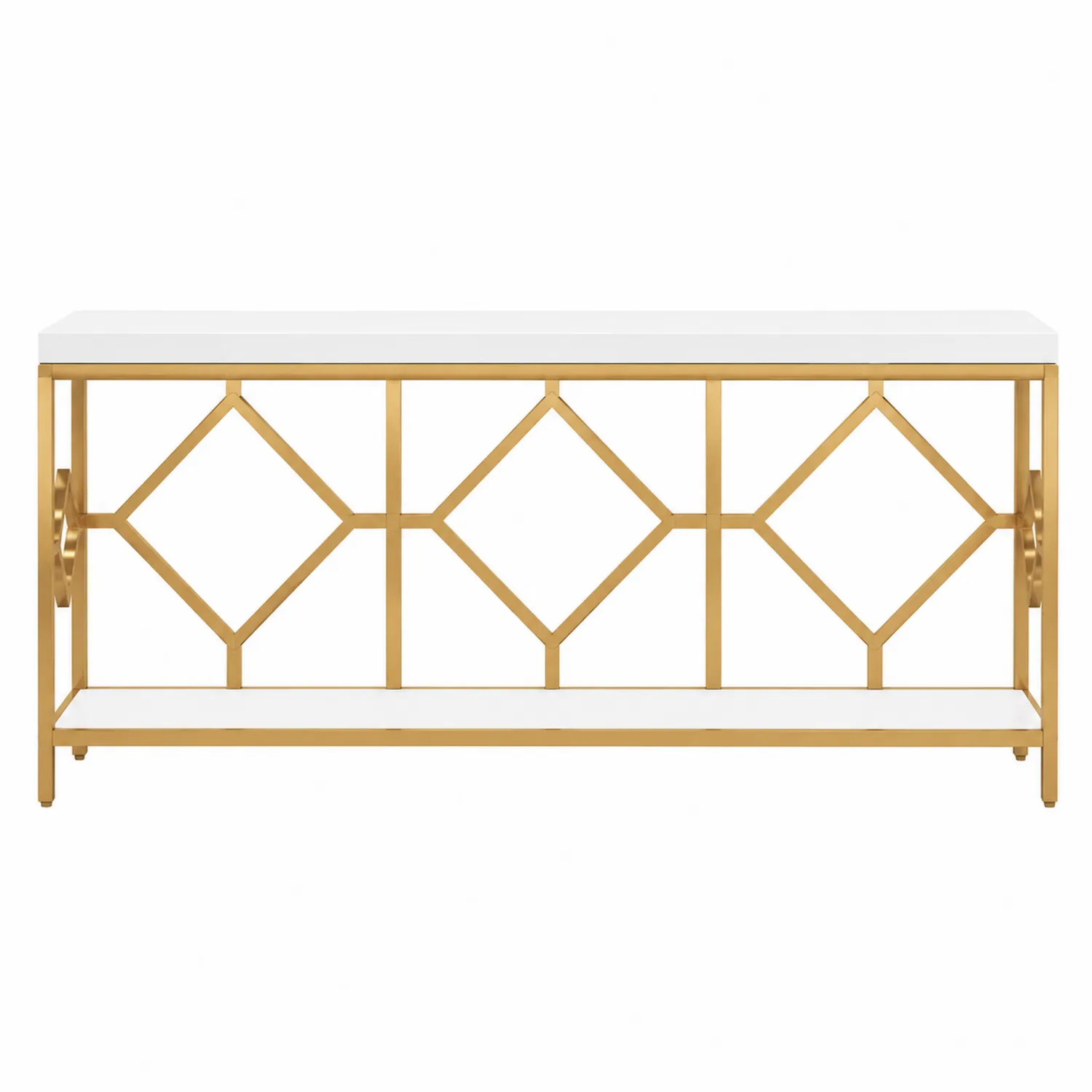 Konsola prostokątna metalowa i MDF Biały Złoty 120cm