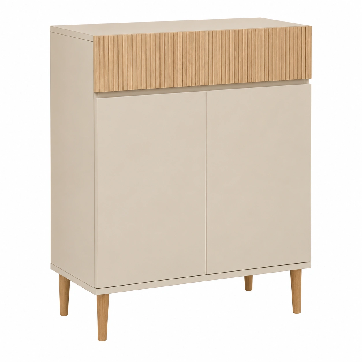 Aparador Nordico Beige Arena con Detalles Ranurados de Madera-decovaroa
