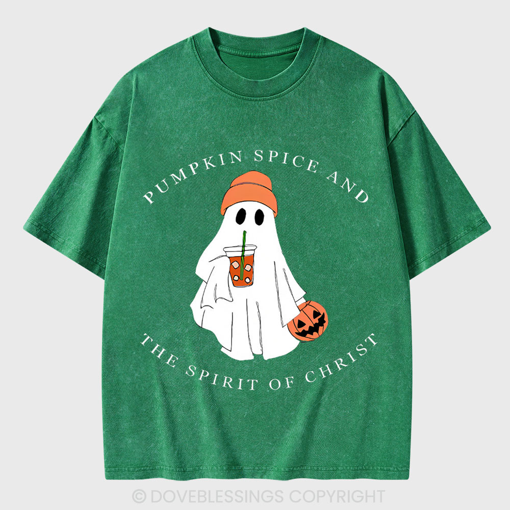 Pumpkin Spice And The Spirit Of Christ Christian Washed T-Shirt