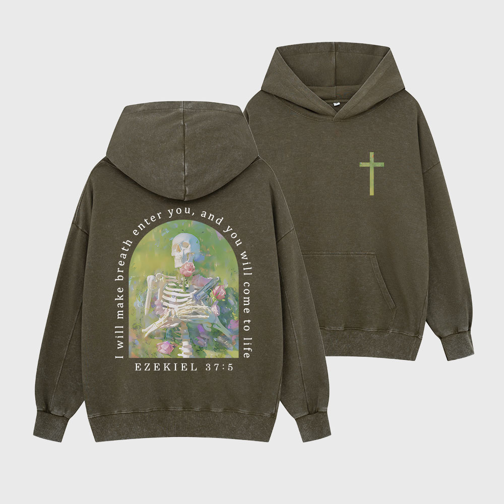 I Will Make Breath Enter You Christian Washed Hoodie