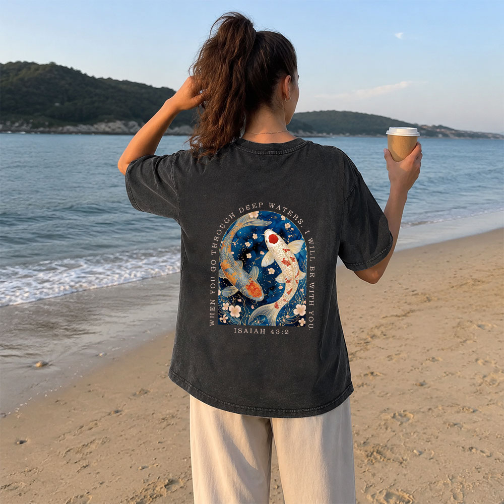 When You Go Through Deep Water Christian Washed T-Shirt