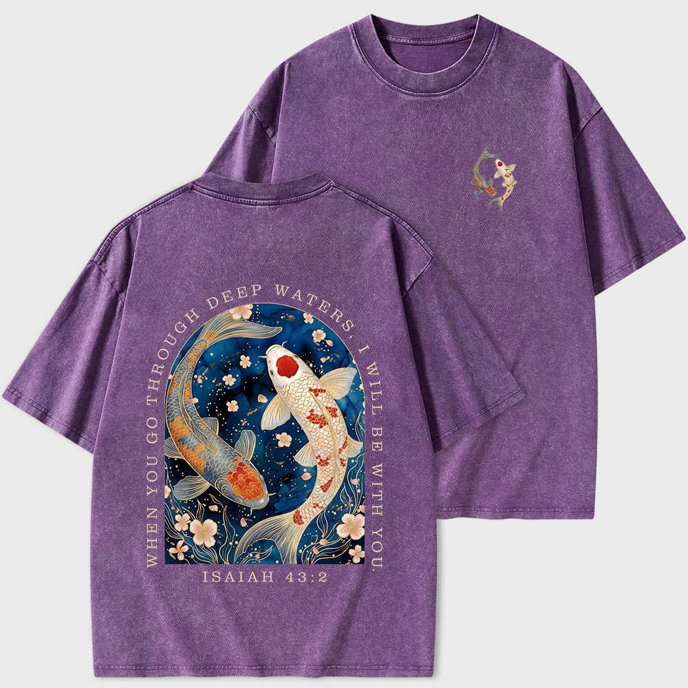 When You Go Through Deep Water Christian Washed T-Shirt