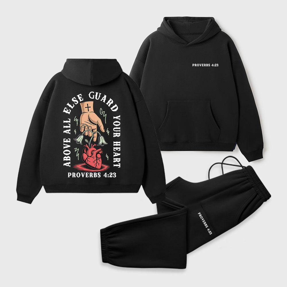 Above All Else Guard Your Heart Christian Premium Fleece Hoodie Set