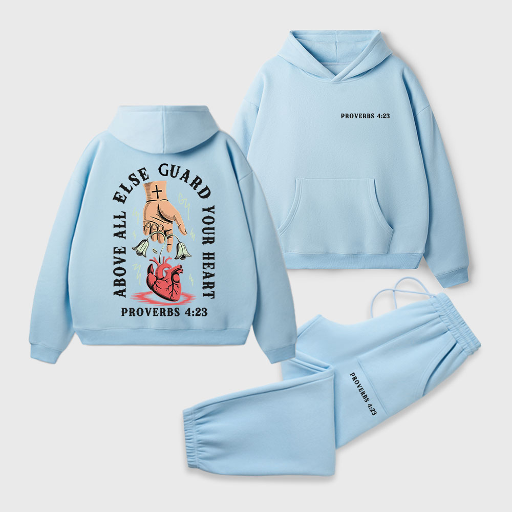 Above All Else Guard Your Heart Christian Premium Fleece Hoodie Set
