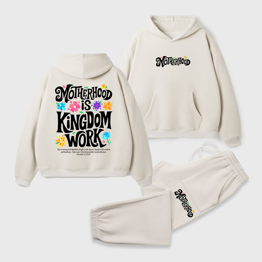 Motherhood Is Kingdom Work Christian Premium Fleece Hoodie Set