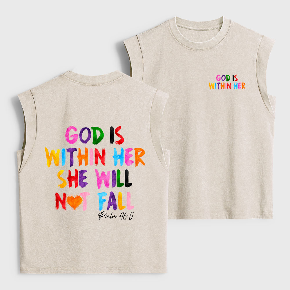 God Is Within Her She Will Not Fall Christian Women's Washed Tank Top