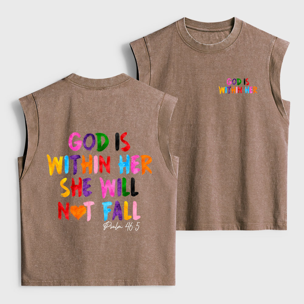 God Is Within Her She Will Not Fall Christian Women's Washed Tank Top