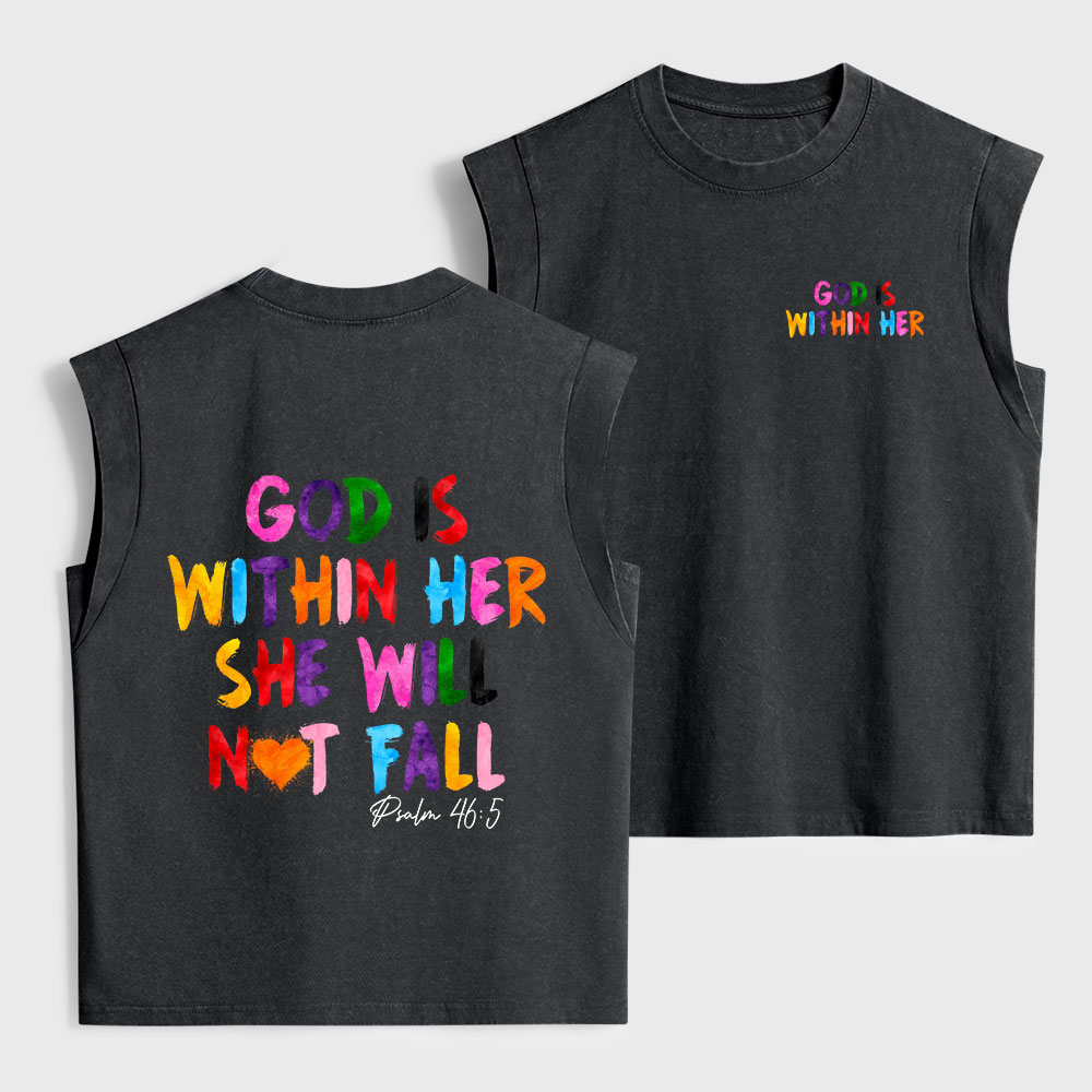 God Is Within Her She Will Not Fall Christian Women's Washed Tank Top