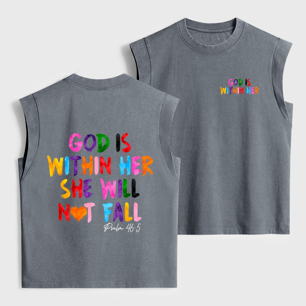 God Is Within Her She Will Not Fall Christian Women's Washed Tank Top
