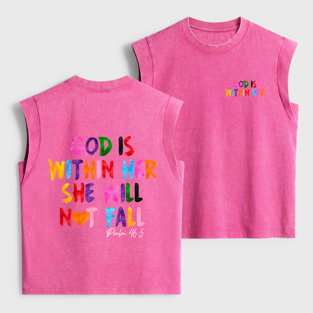 God Is Within Her She Will Not Fall Christian Women's Washed Tank Top