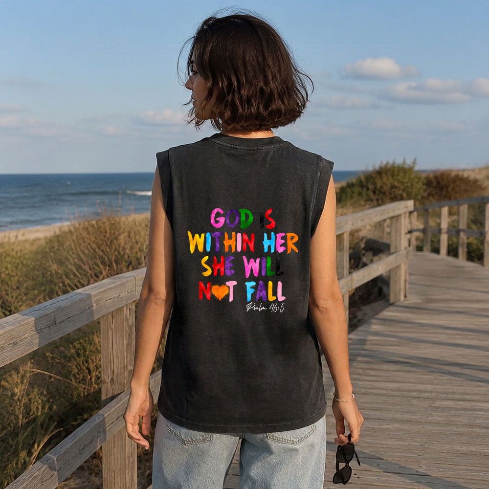 God Is Within Her She Will Not Fall Christian Women's Washed Tank Top