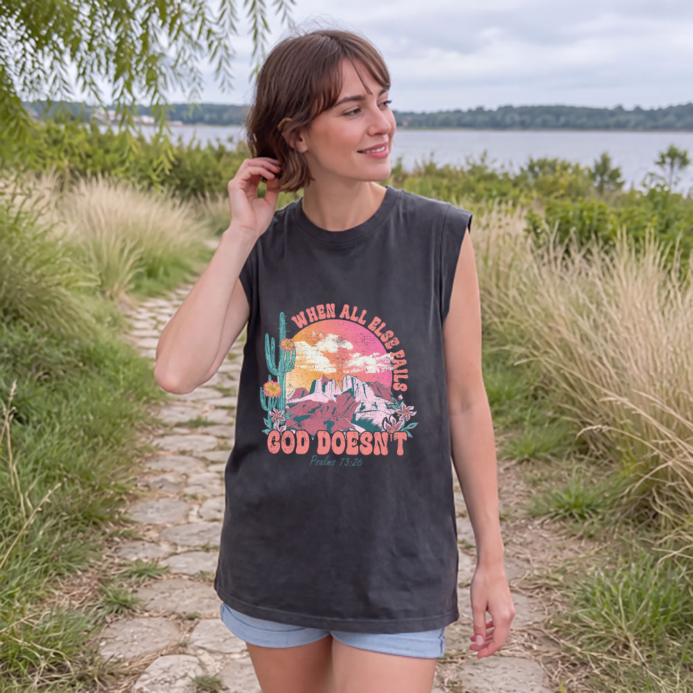 When All Else Fails God Doesn't Christian Women's Washed Tank Top