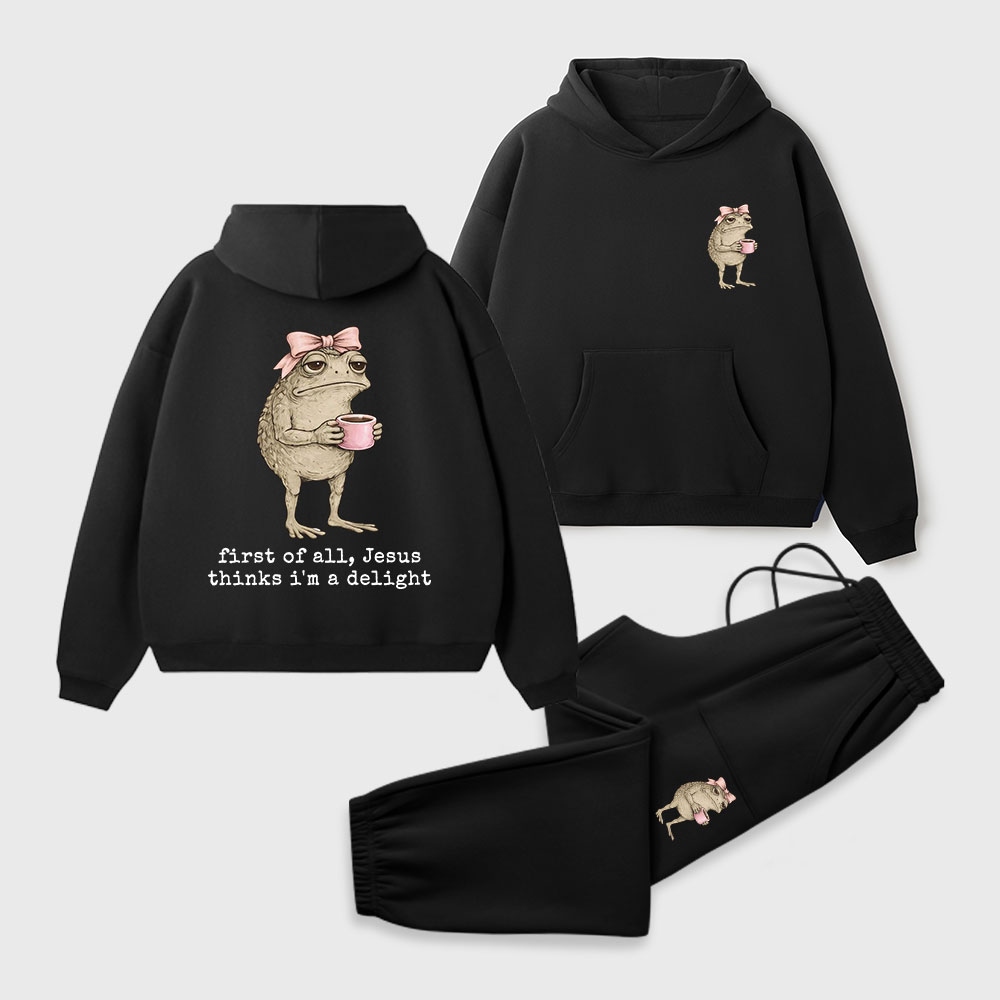 First Of All Jesus Thinks I'm A Delight Christian Premium Fleece Hoodie Set