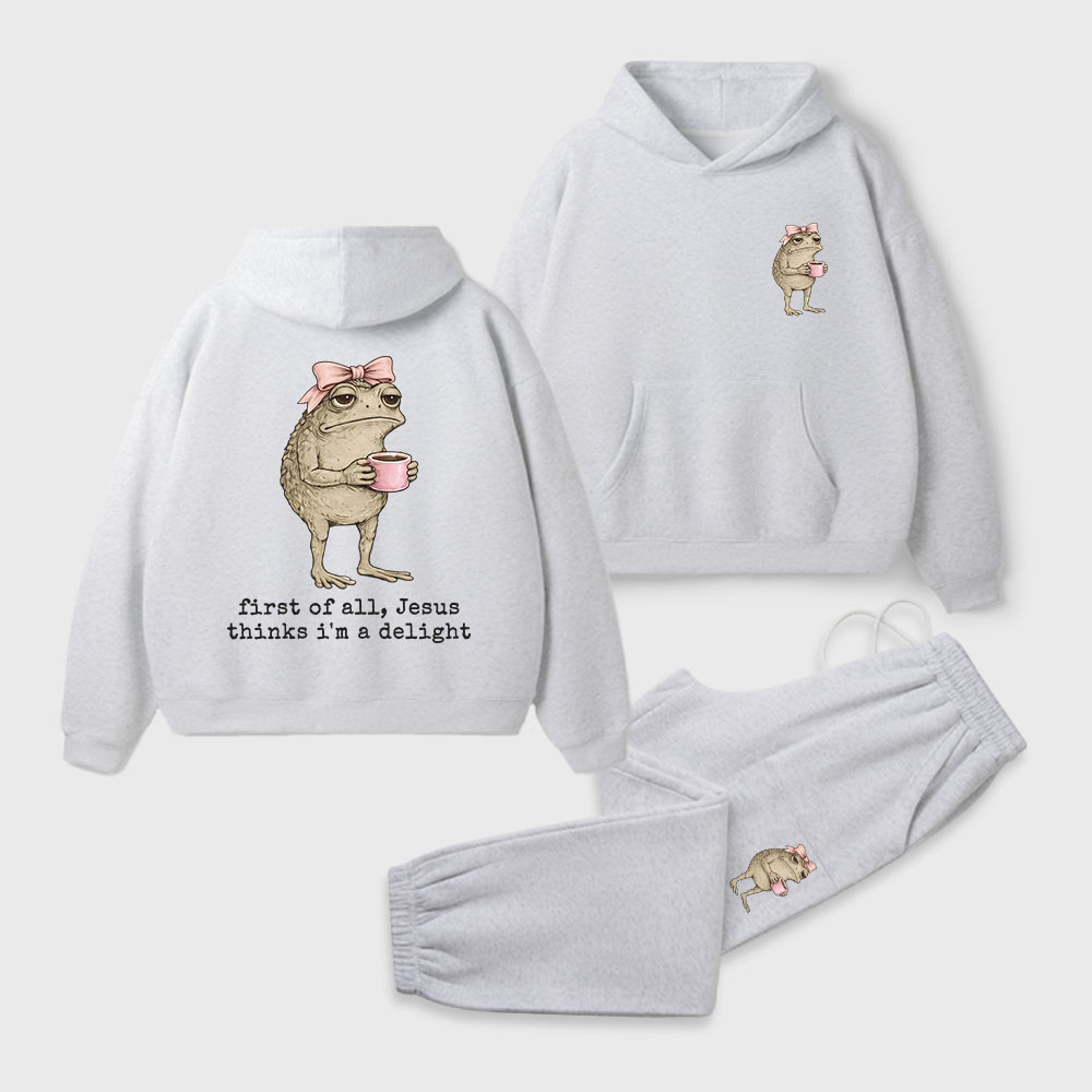 First Of All Jesus Thinks I'm A Delight Christian Premium Fleece Hoodie Set