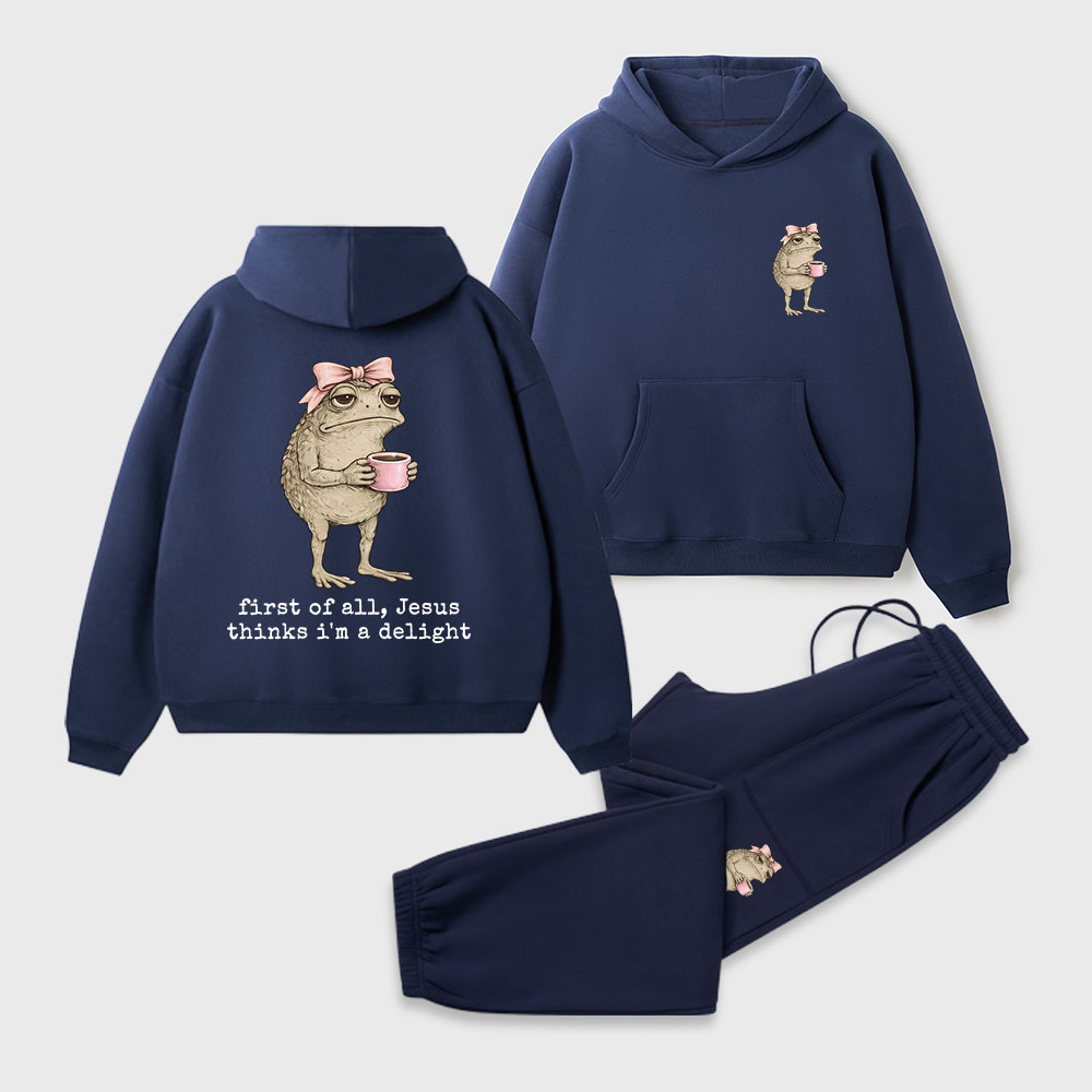 First Of All Jesus Thinks I'm A Delight Christian Premium Fleece Hoodie Set