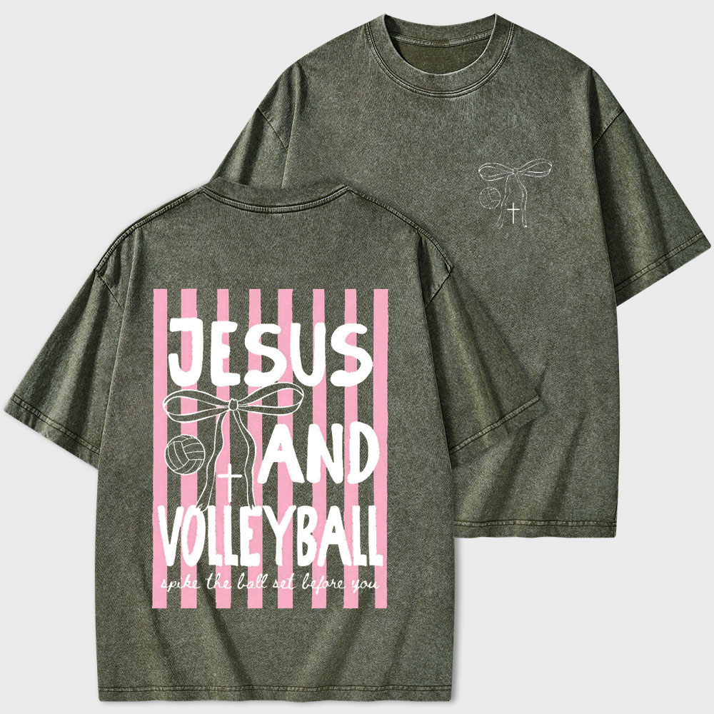 Jesus And Volleyball Christian Washed T-Shirt DB- Christian Washed T-Shirt