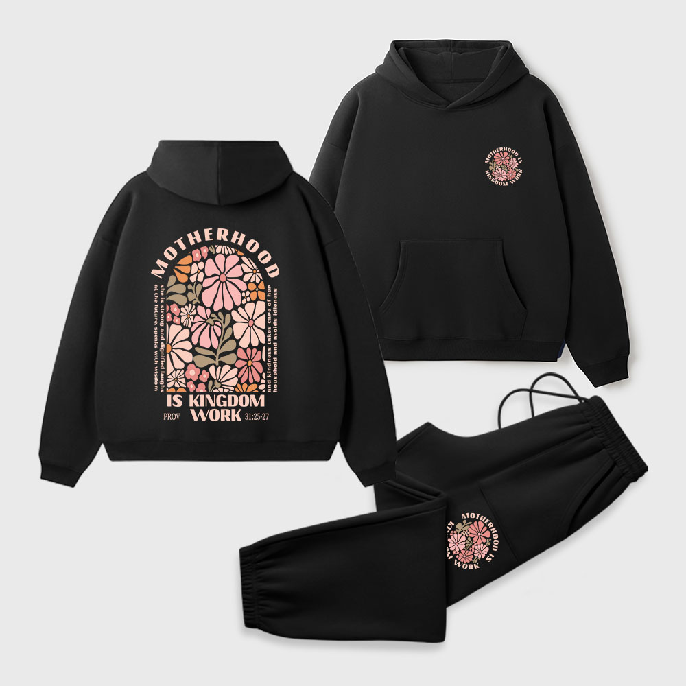 Motherhood Is Kingdom Work Christian Premium Fleece Hoodie Set