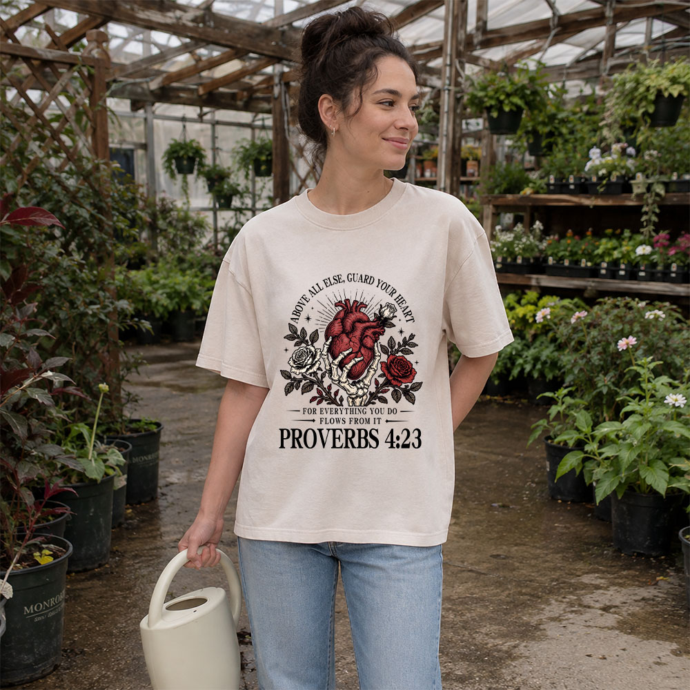 Above All Else Guard Your Heart Christian Washed T-Shirt