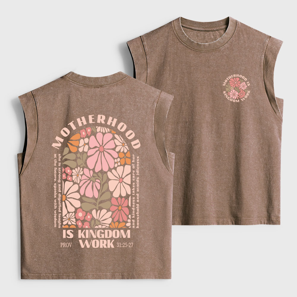 Motherhood Is Kingdom Work Christian Women's Washed Tank Top
